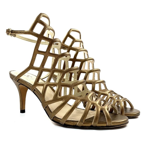 VINCE CAMUTO gold leather caged high heel shoes - Picture 2 of 16